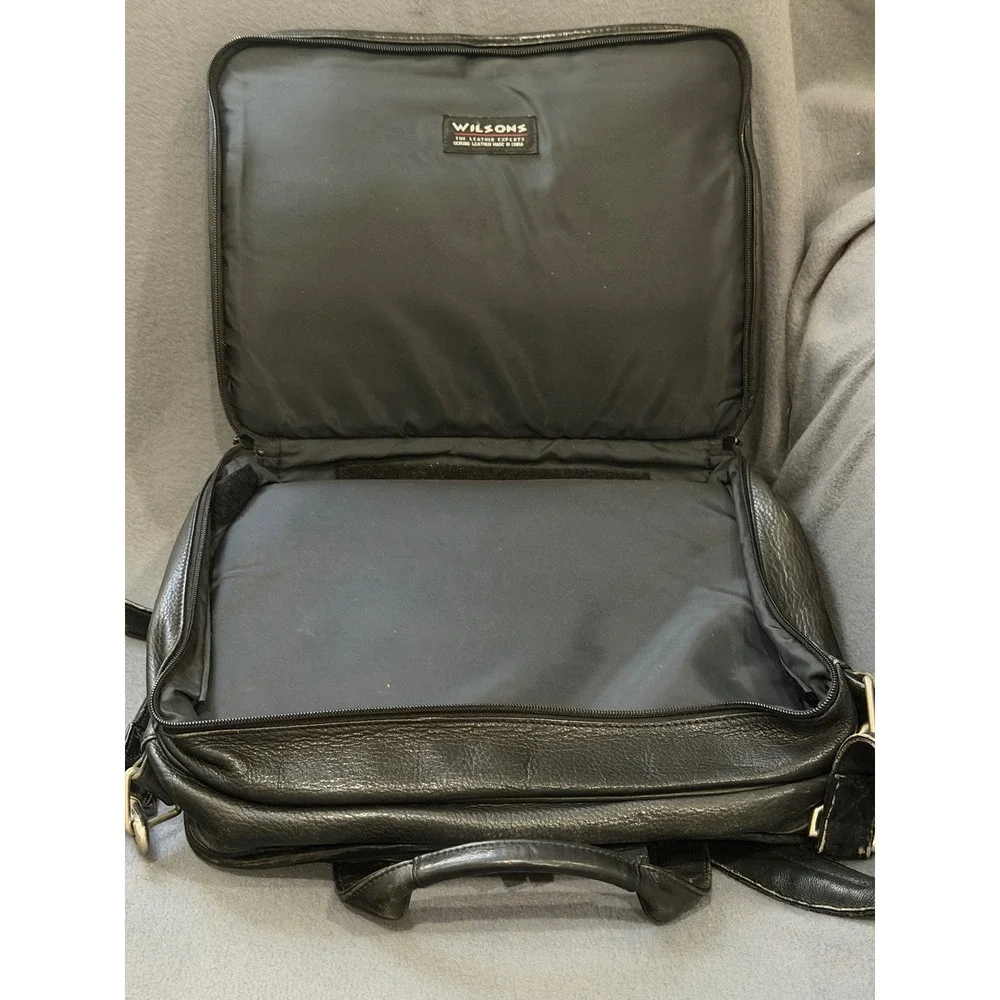 Wilson Black Pebbled Leather Expandable Laptop Briefcase Messenger Bag Office